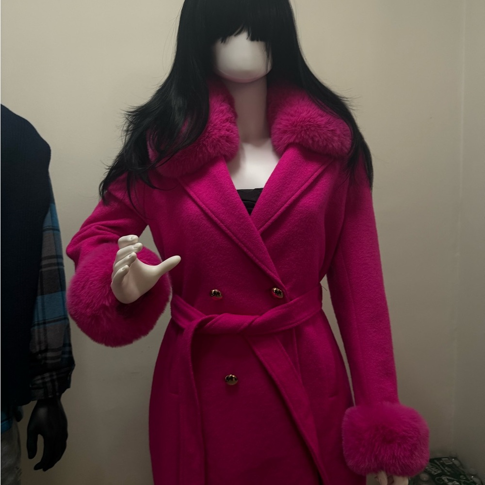 Women's Pink Double-Breasted Coat - Picture 3 of 15